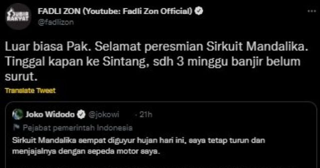 Prabowo Tegur Fadli Zon karena Menyindir Jokowi Soal Banjir Sinrang